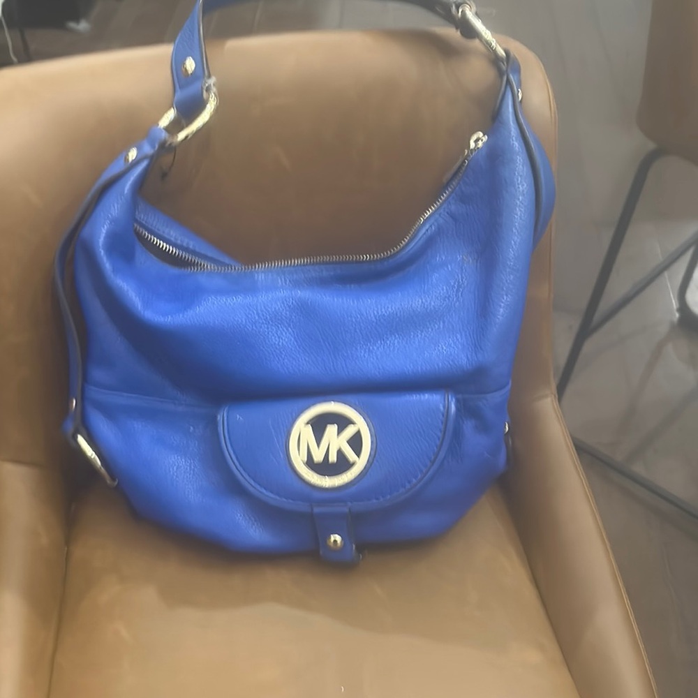 Michael Kors Cobalt Blue Leather Hobo with Gold MK Logo